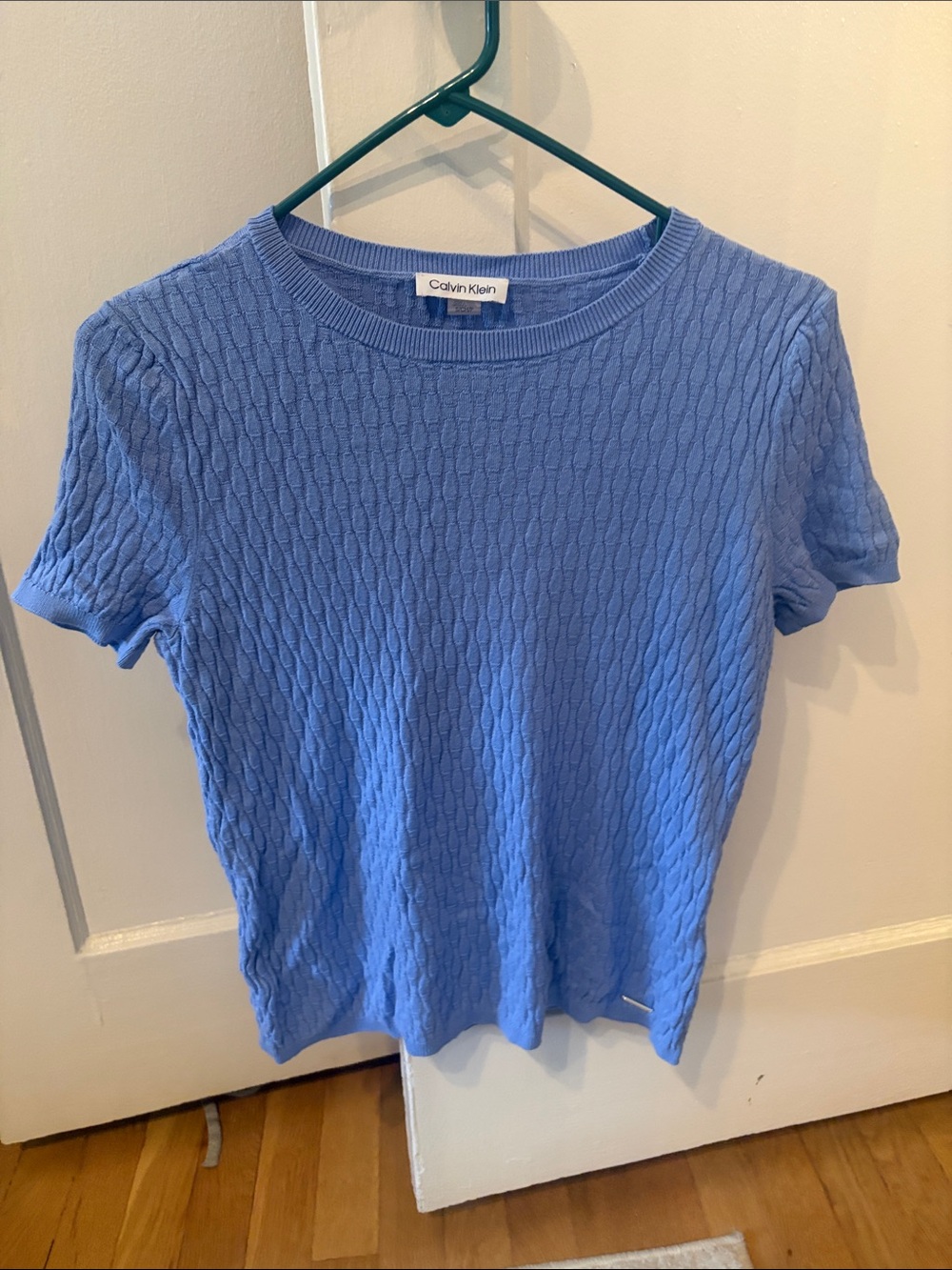Calvin Klein Cable Knit Short Sleeve Top in Periwinkle Blue